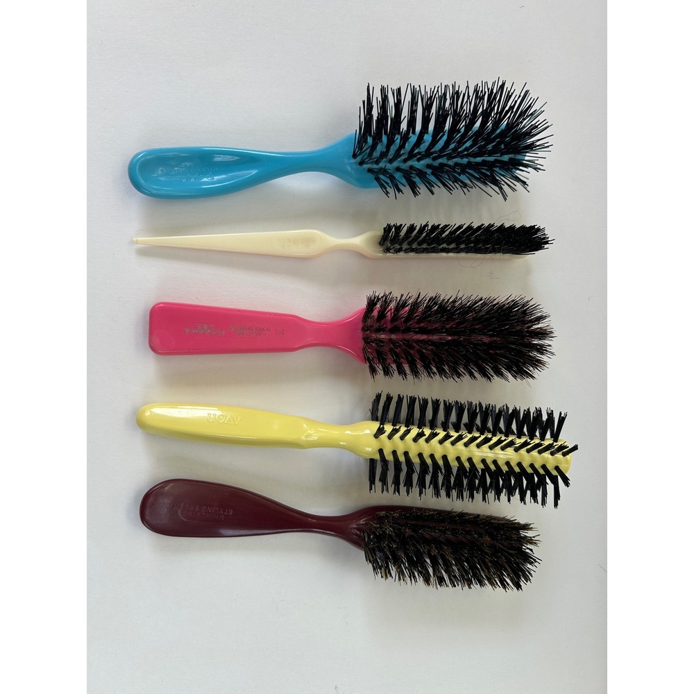Vintage Hairbrush Lot Avon Mohawk Whirlwind Styling Boar Bristle Nylon 5pc